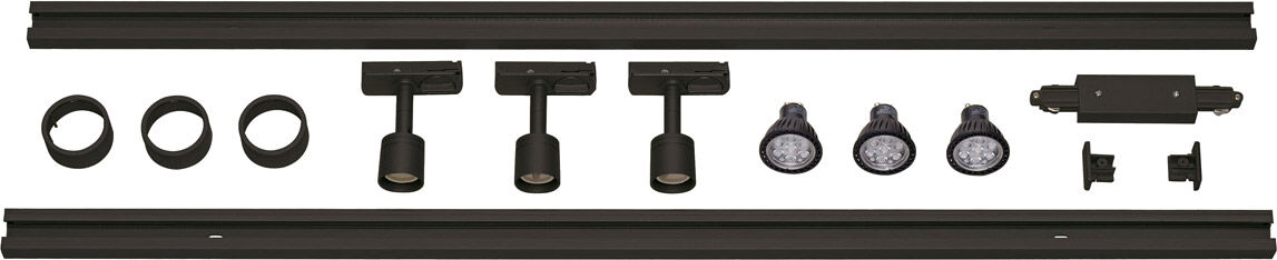 SLV 1-Phasen Hochvolt-Set, Schwarz, 2x1m, Inkl. 3xpuri Und Led Leuchtmittel - Zubehör Für 1-Phasen Stromschiene