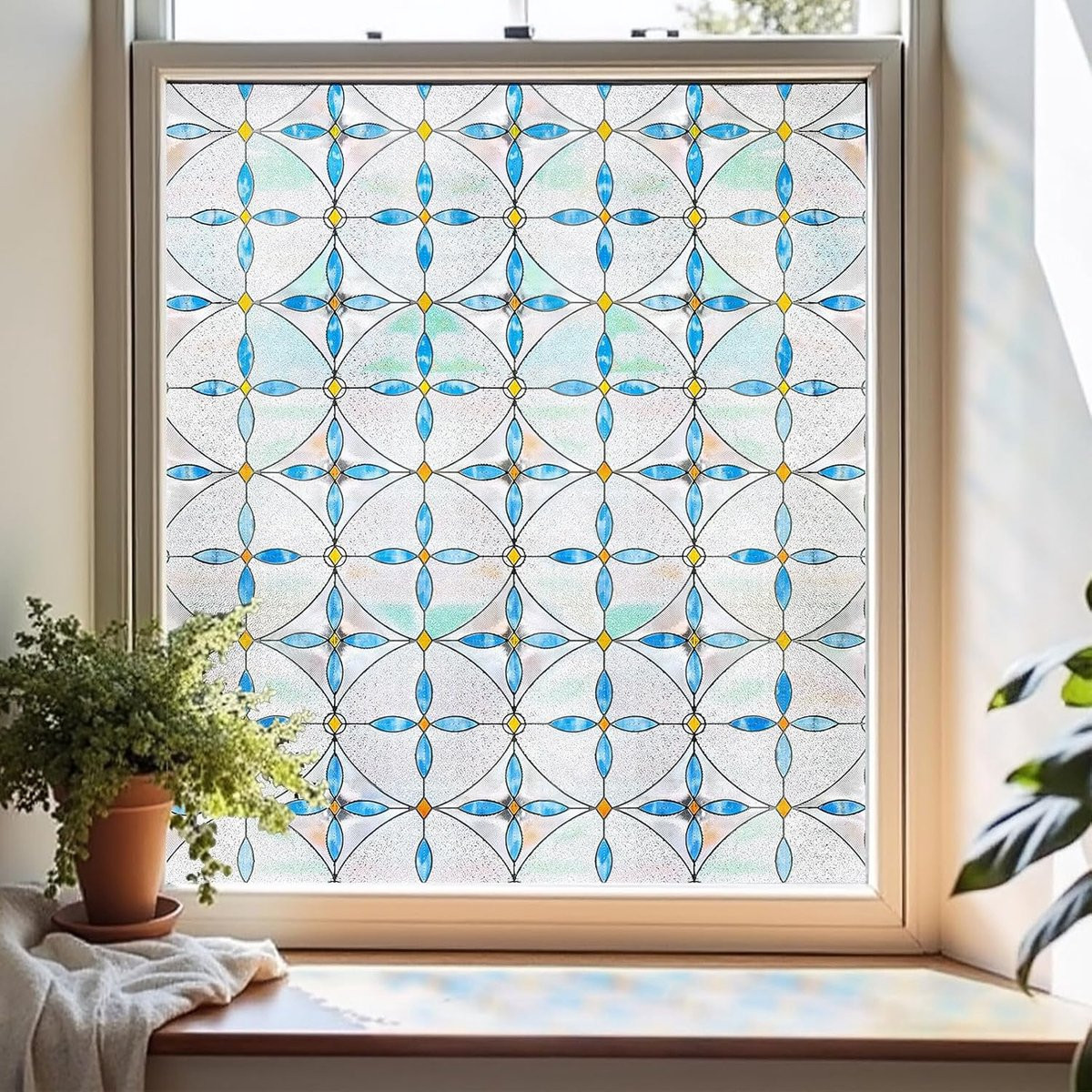 Thijox Raamfolie Zelfklevend 3D Blauwe Tranen - Privacy Glasfolie voor Badkamer en Zonwering - 44 x 120 cm