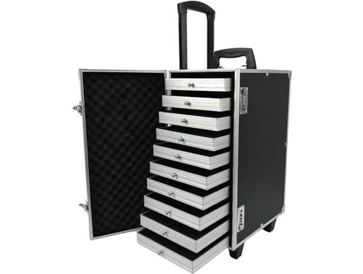 GQQDDD Rollbarer Schmuck-Trolley, Schmuck-Sets, Display-Organizer, 10-lagige, Abnehmbare Tabletts Mit Codeschlössern Und Rädern