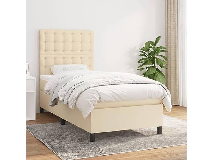 RJPLMFV Lattenrost, gepolstert, 80 x 200 cm, mit Matratze, cremefarben Verstellbarer Kopf, Taschenfedern, Rückenstütze, atmungsaktiver Stoff, Lieferung mit Anleitung (evtl. nicht in deutscher