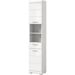 HOCHSCHRANK weiß Hochglanz 37 cm, Badschrank mit 6 Fächern