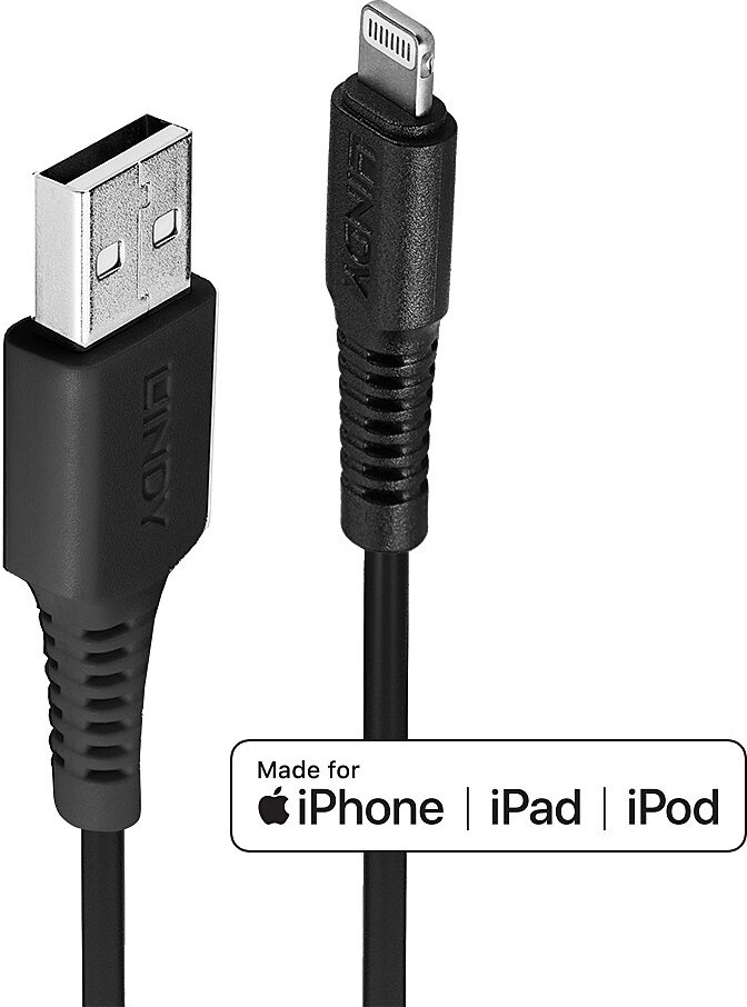 Lindy USB naar Lightning kabel zwart 2m