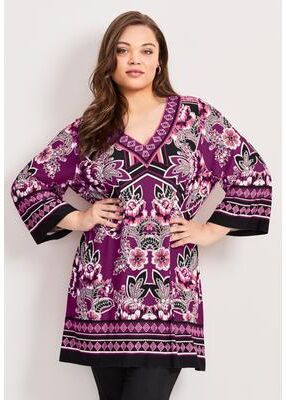 Plus Size Women's Scarf Print Tunic by Avenue in Purple Scarf Print (Size 16)
