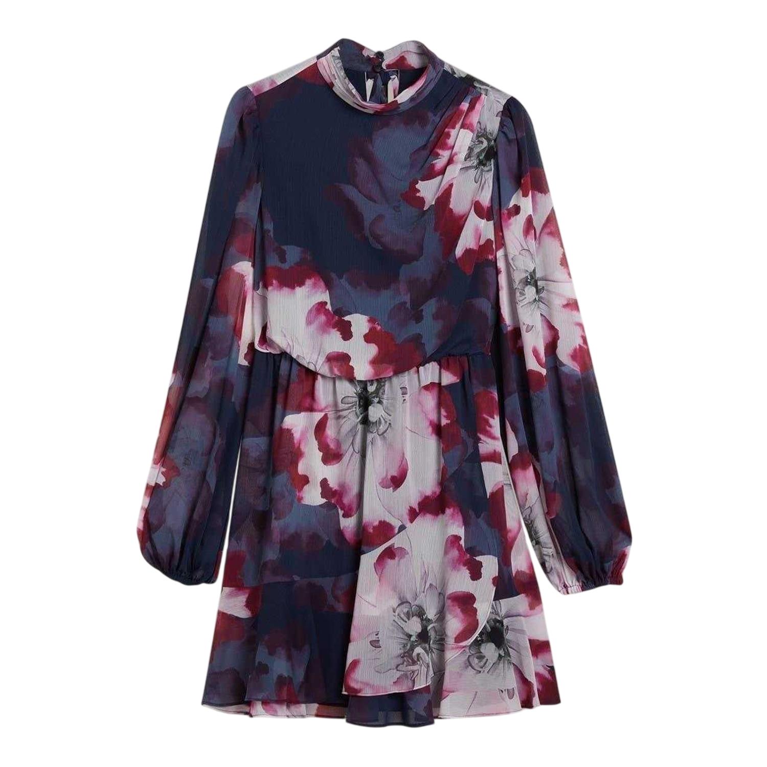 Ted Baker Aracely mini-jurk met bloemenprint van chiffon in bishop-stijl voor dames (Marine/Multikleurig)