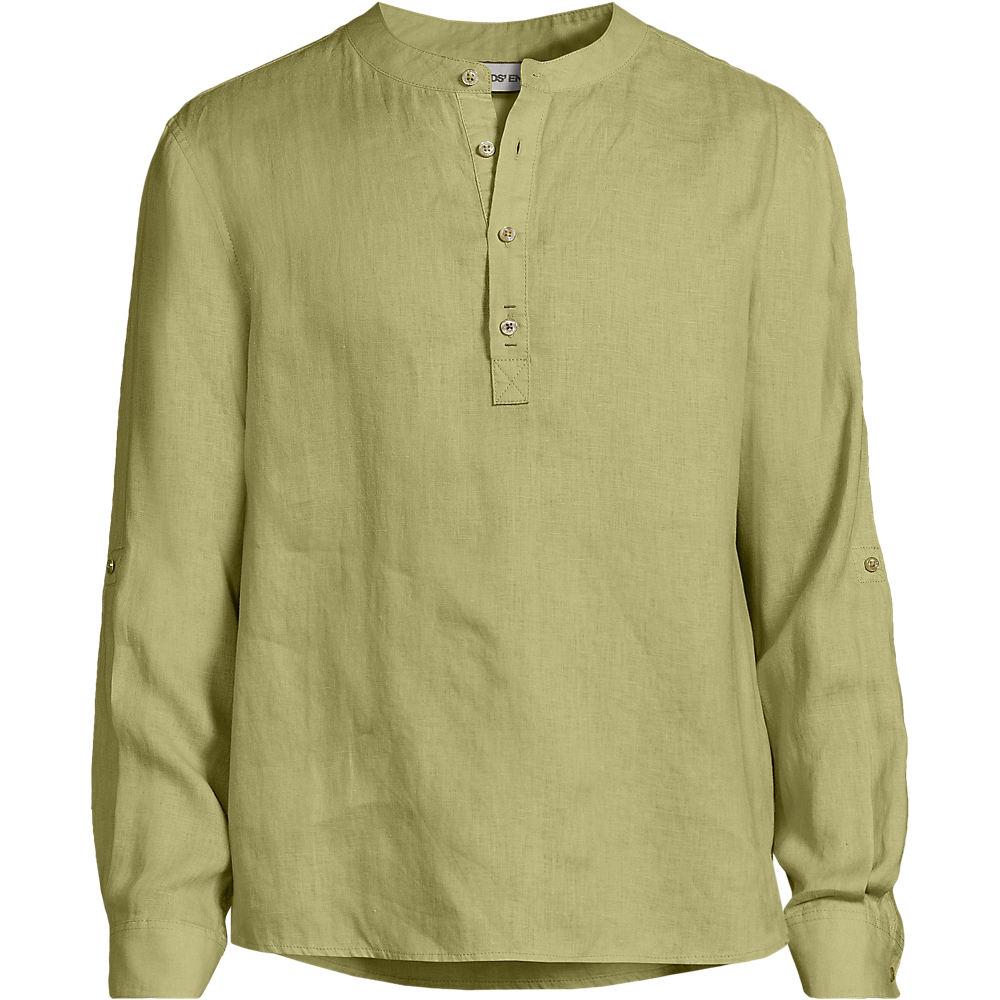 Grandad-Hemd aus reinem Leinen für Herren, Herren, size: Mens Regular, Grün, Leinen, by Lands' End