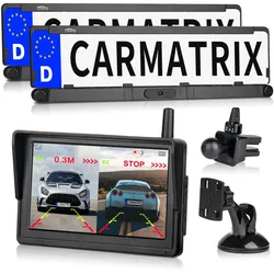 CARMATRIX Solar Rückfahrsystem HD Rückfahrkamera im Nummernschild mit Einparksensoren für Front und Heck