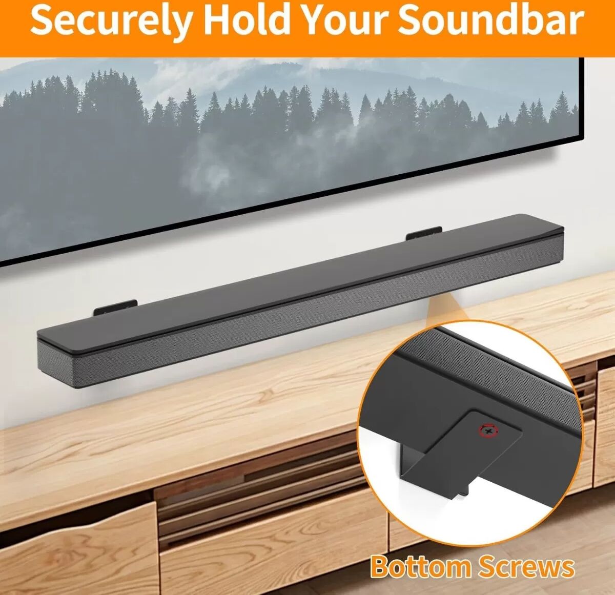 INF Paar Metall Soundbar Wandhalterungen - Schwarz, Platzsparend mit Anti-Vibrations-Unterstützung