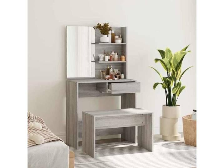 Ensemble coiffeuse sonoma gris 74 5x40x141 cm meuble beauté design scandinave compact fonctionnel