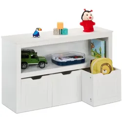 Relaxdays Kinderregal mit 3 Boxen auf Rollen Weiß