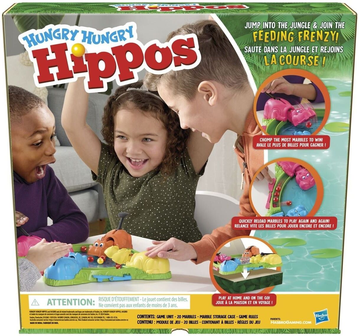 Hungry Hungry Hippos Classic Board Game for Families, Ages 4+, 2-4 Players by Hasbro