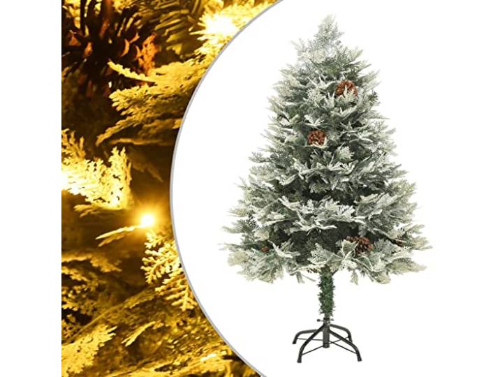 vidaXL Kerstboom met LED en dennenappels 150 cm PVC en PE groen, kerstboom met LED, kerstversiering, kunstkerstboom versiering, kunstkerstboom