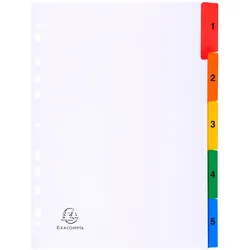 Exacompta Register numerisch bedruckt, weißer Karton 160g/qm, 5 Taben, 1-5, DIN A4