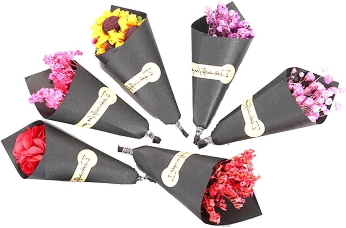 Set van 6 handgemaakte gedroogde bloemen in gemengde kleuren voor feestelijke decoratie