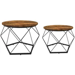 Couchtisch DUETT 2er-Set Braun aus Metall mit Holzplatte