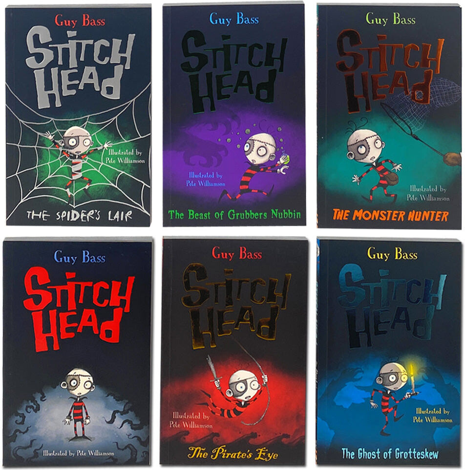 Little Tiger Press Stitch Head Series 6 Books Collection Box Set by Guy Bass (Stitch Head, Pirate's Eye, Ghost of Grotteskew, Spider's Lair)