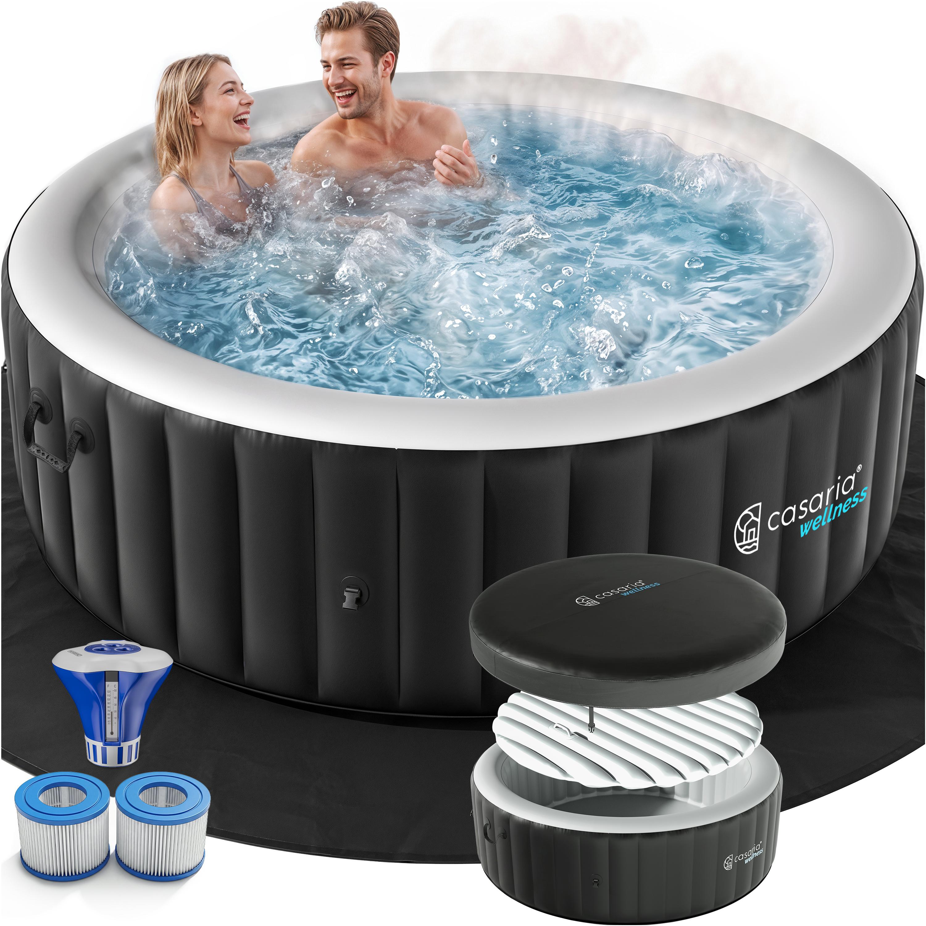 CASARIA Aufblasbarer Whirlpool 4 Personen 100 Düsen schnelles Aufheizen bis 42°C winterfest mit Frostschutz 3-lagiges PVC Spa Pool mit Abdeckung Filter & Zubehör Für In & Outdoor rund