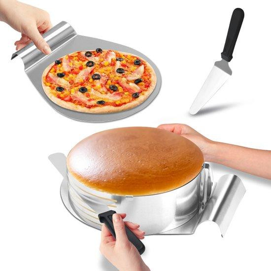 4-delige bakset met roestvrijstalen taartvormen en taartsnijder, zilver, diameter: 30 cm