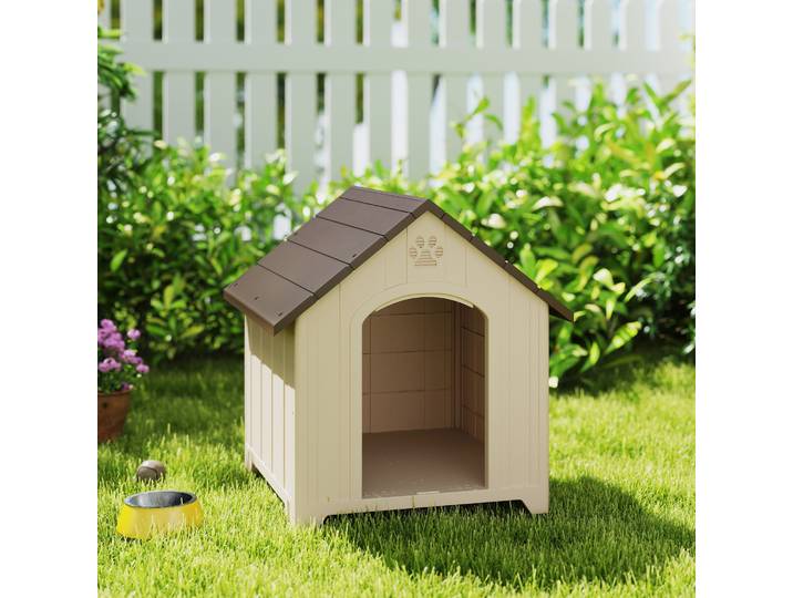PawHut Niche Surélevée PP 88x78x89 cm Beige Marron
