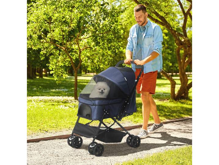 PawHut Chariot Pliable pour Chiens avec Freins et Sécurité Bleu