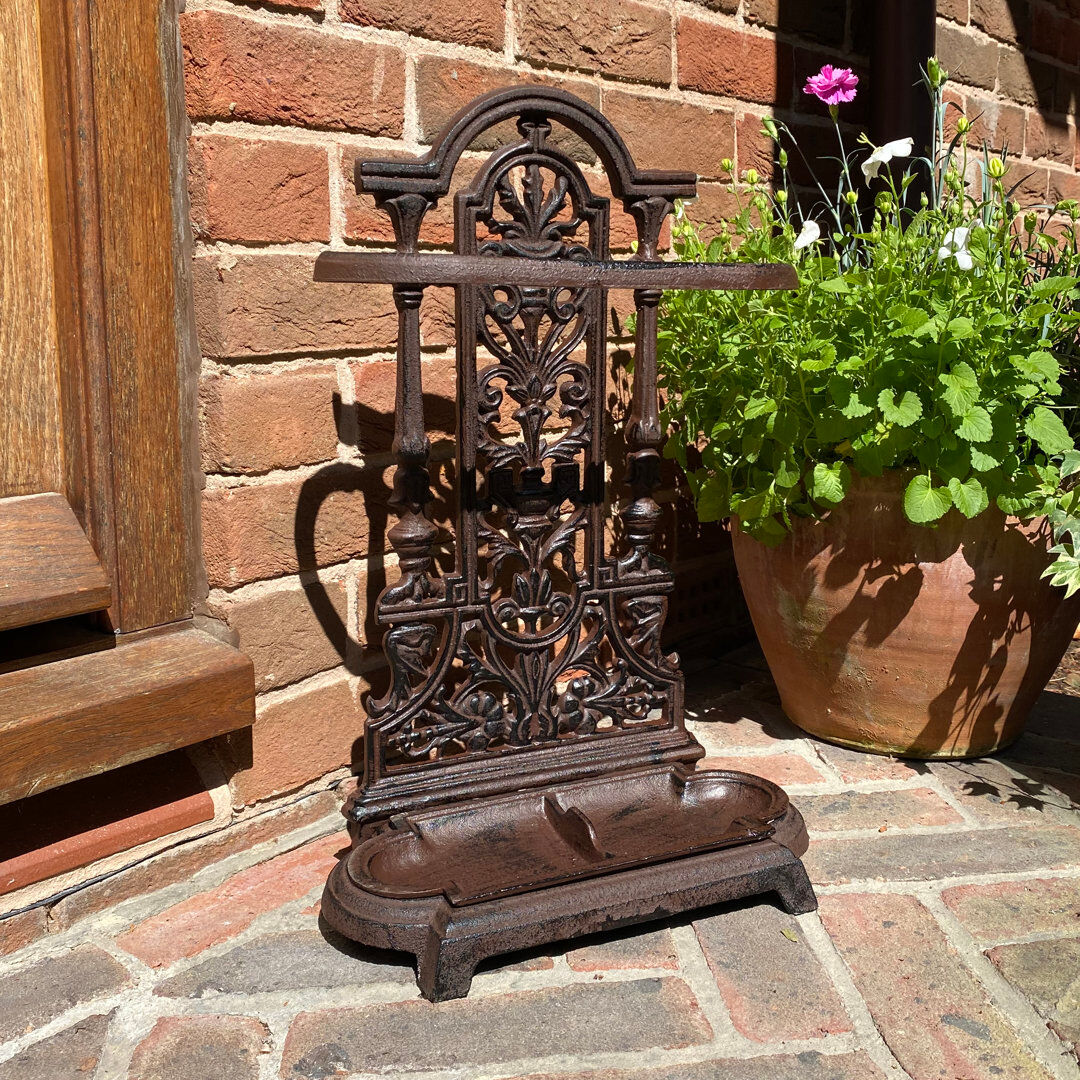 Astoria Grand Mukilteo Iron Freestanding Umbrella Stand Chestnut 49.5cm H X 31.5cm W X 15.5cm D
