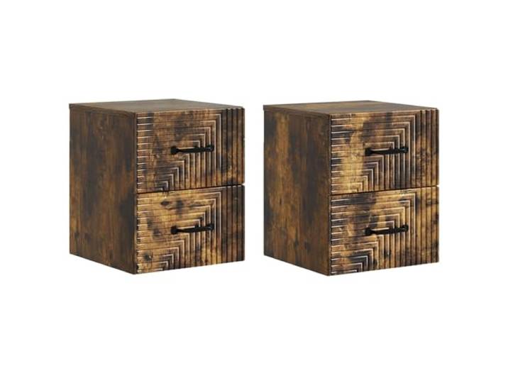 GHVBNMF Nachttisch Wandmontage 2er Set Hängeschrank Geräucherte Eiche Kompaktes Schweberegal im 2er Set mit 4 Schubladen für das Schlafzimmer. Bietet praktischen Stauraum ohne Stellfläche.
