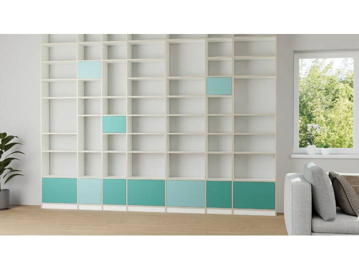 Großes Bücherregal mit bunten Türen Premium Dekore Weiß Multiplex Kante