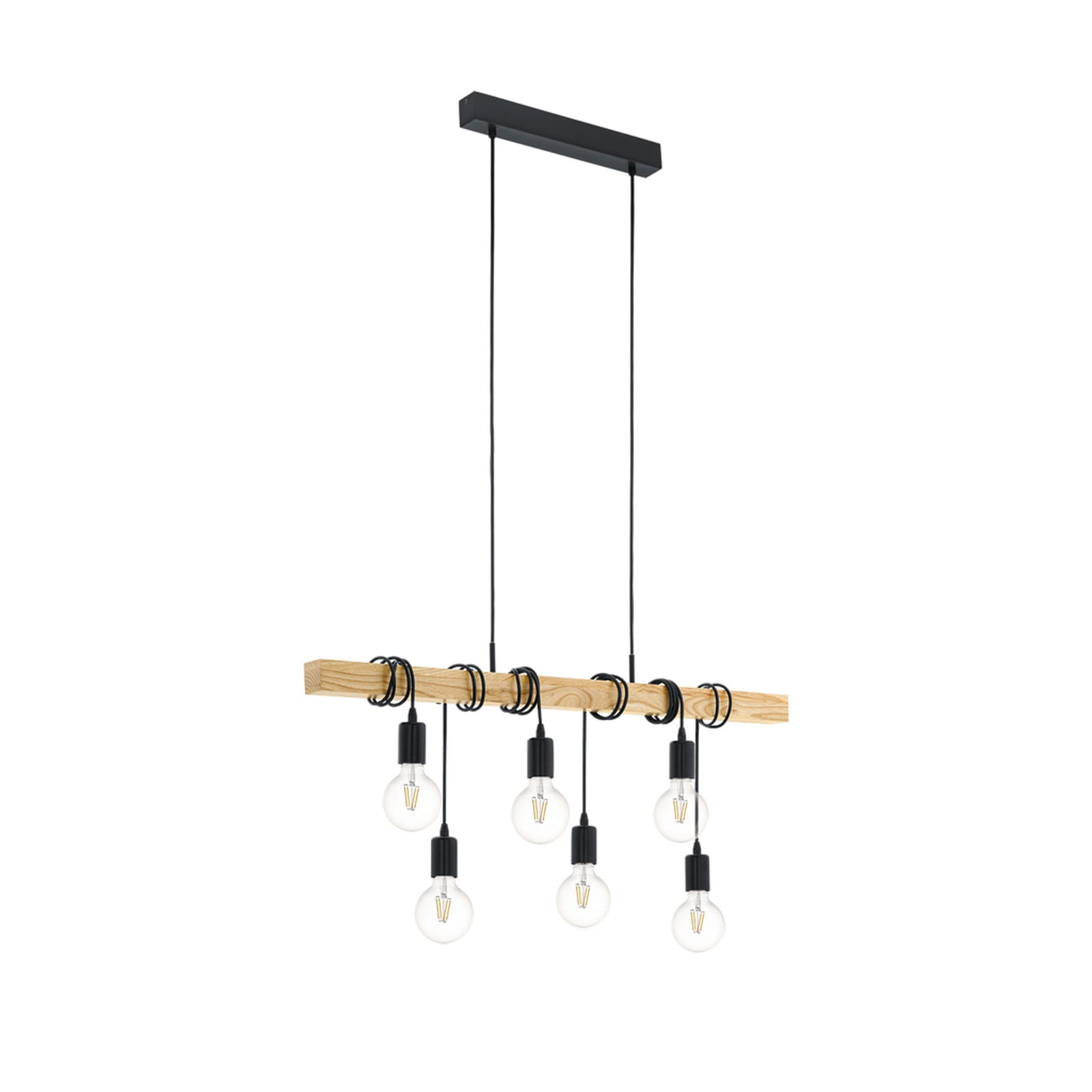 Eglo Townshend Hanglamp, 6 lampen, E27 fitting, IP20, zwart/bruin