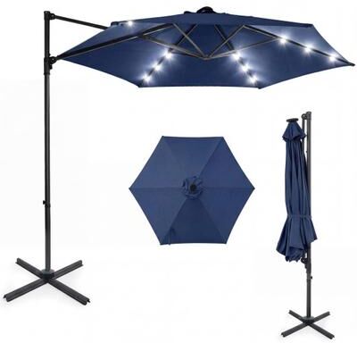 Costway 10 Feet Patio Cantilever Umbrella with Solar LED Lights-Navy