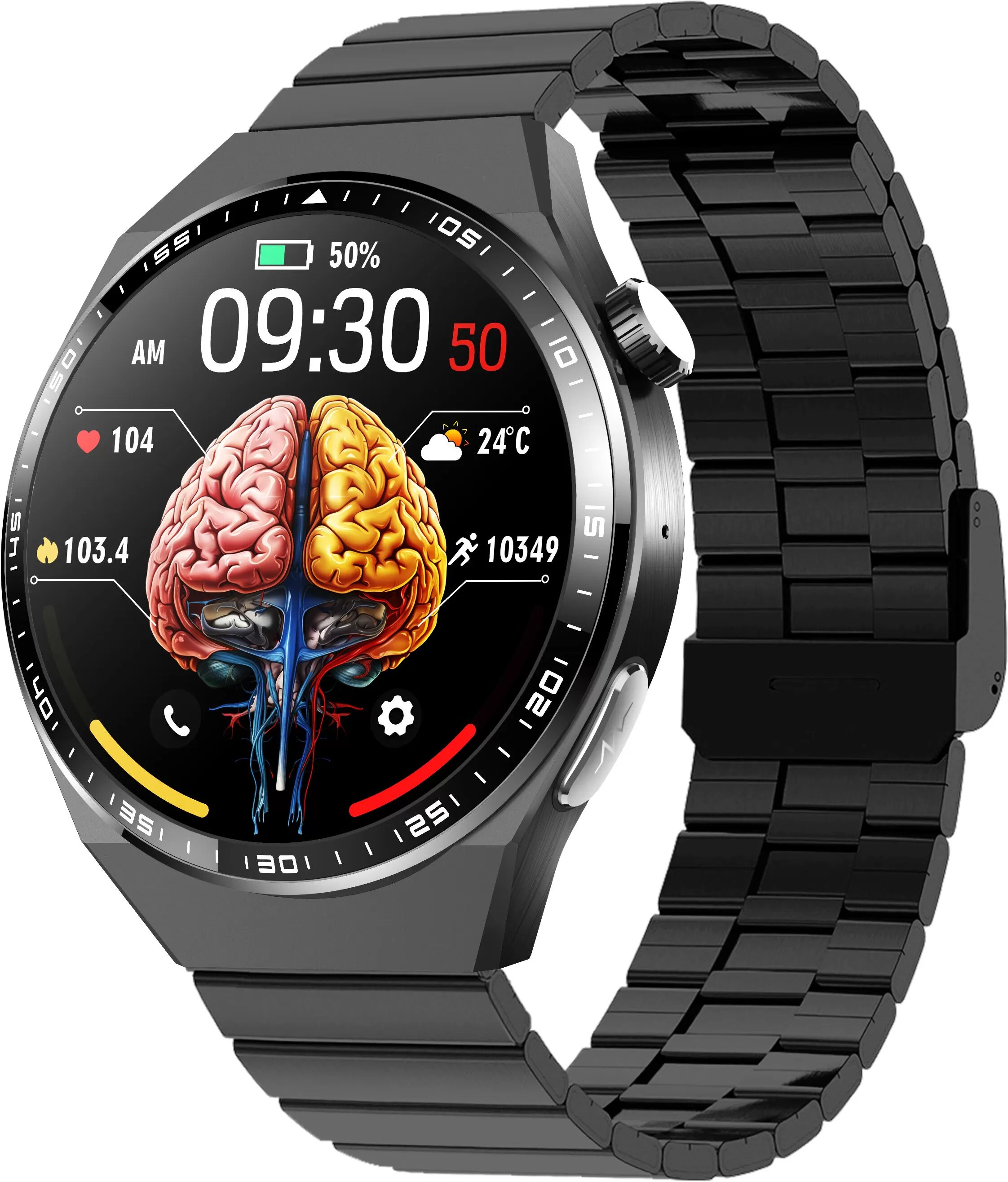 INF Smartwatch mit EKG, Körperzusammensetzungsanalyse, Blutzusammensetzungsanalyse (Harnsäure, Blutfette) Schwarzes Bamboo Edition-Armband
