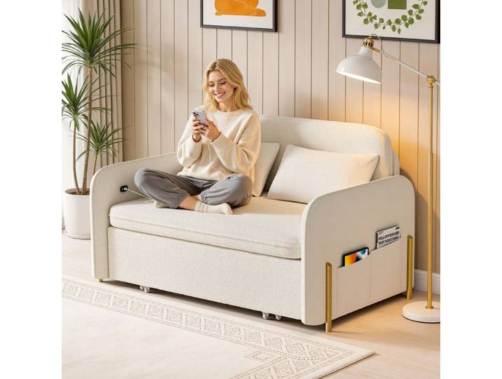 Canapé-Lit Pliant 3 en 1 - Canapé Convertible - FLASIDU - 119x190cm - tissu polaire doux - USB - pour Salon Chambre - Blanc