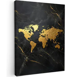 LEINWANDBILD Weltkarte - Gold - Marmor Wandbild Wohnzimmer 60x80 cm