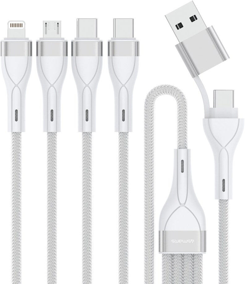 4smarts 4in2 15W Multi-Charging Kabel - 2 x USB-C / Lightning / Micro USB 120cm - Hvid