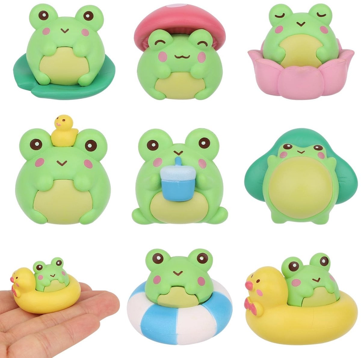 Dailygoods Set van 8 Schattige Kikkerfiguren - Mini Hars Beeldjes voor Tafeldecoratie