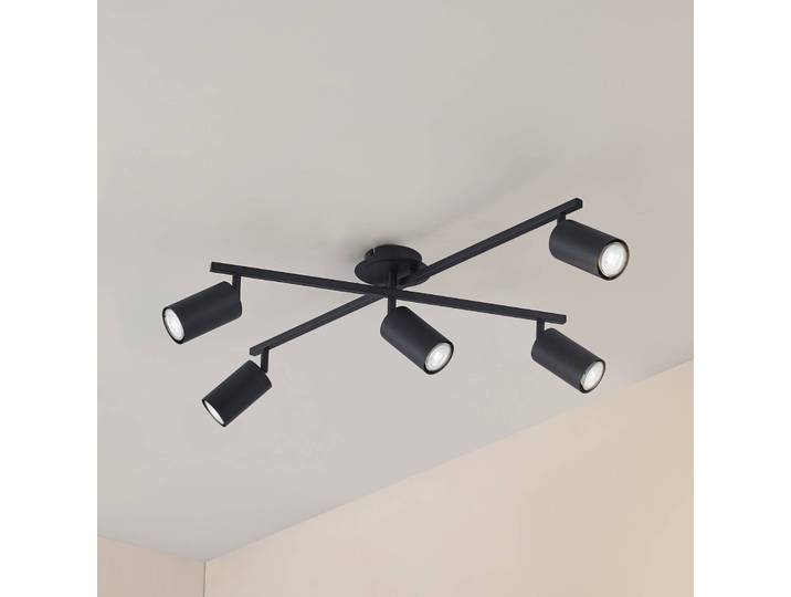 Lindby Deckenleuchte Joffrey, 78 cm, schwarz, 5-flg., GU10 Joffrey Lindby, dimmbar, schwarz, für Wohn- / Esszimmer, Aluminium, Modern