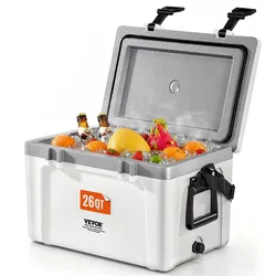 VEVOR tragbare Kühlbox Hartkühlbox (38 Qt / 26 Dosen) mit Eisspeicherung & robusten Griffen, isolierte tragbare Kühlbox aus stabilem Material, geeignet für Familienpicknicks und Kurztrips