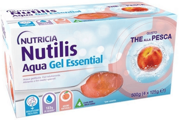 Nutilis Nutricia Aqua Gel Essential Acqua Gelificata Pronta all'Uso, Pesca, 4x125ml