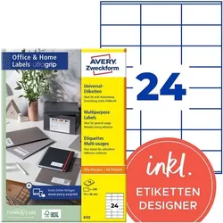 Avery Zweckform Universaletiketten permanent weiß 36x70 mm 240 Stück 6122 mit ultragrip weiß