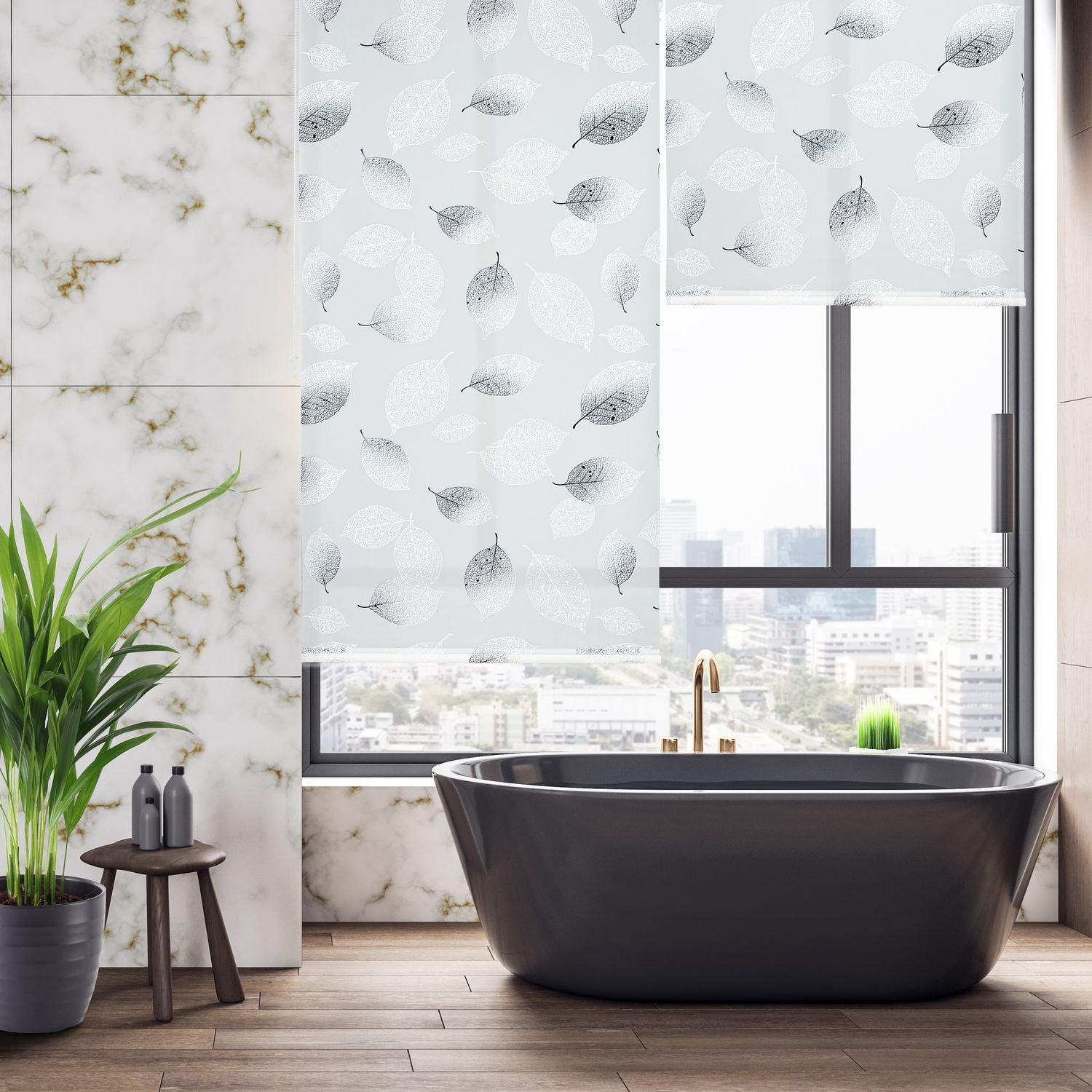 Northix Voodoo-stijl transparant rolgordijn met bladmotief voor de badkamer