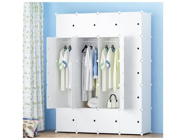 20-Cube Armoire de Chambre avec porte Meuble de Rangement avec Penderie Modulable Tige à Vêtements (140 x 45 x 175)cm