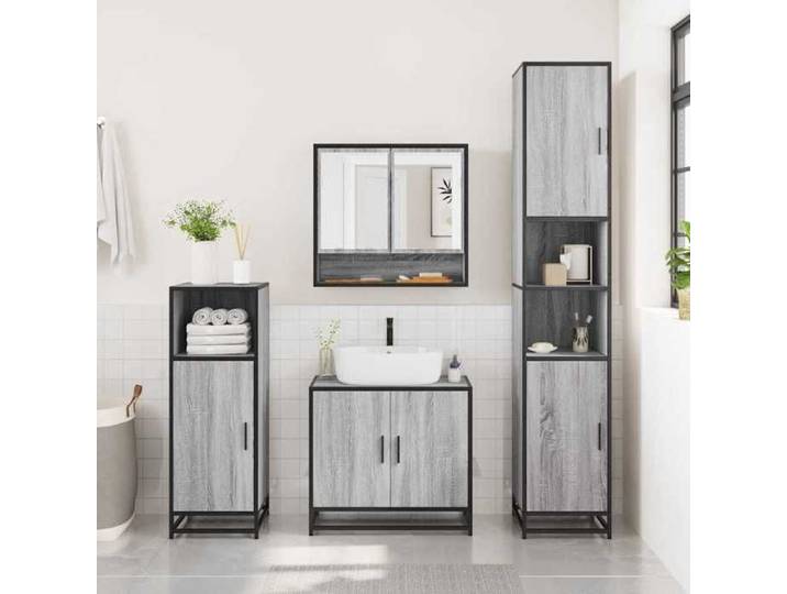 En Promotion Cabinet/Armoire Miroir - SHIELD - avec stockage - Meuble à miroir de salle de bain sonoma gris bois d'ingénierie 48097