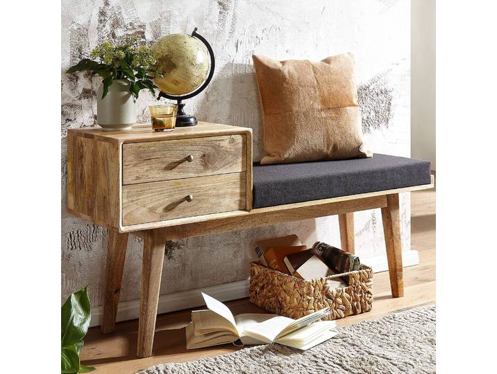 home24 Garderobebank Liberi 120 x 65 x 40cm zwart
