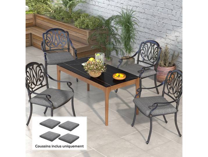 Outsunny Lot 4 Coussins Chaise 47x47 cm Rembourrage Gris