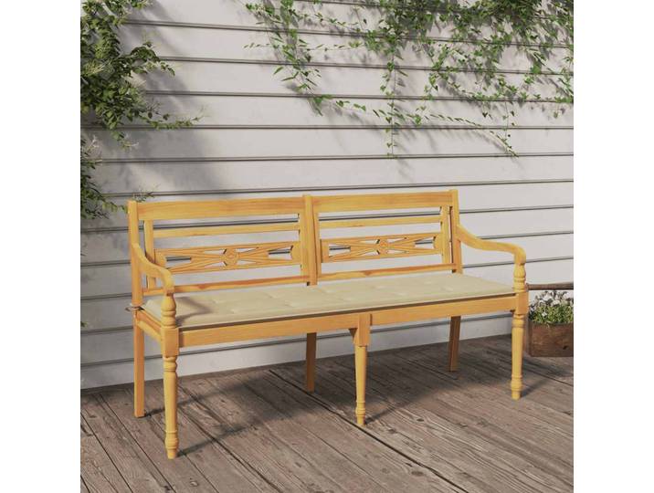 vidaXL Batavia-Bank mit Beigem Kissen 150 cm Massivholz Teak