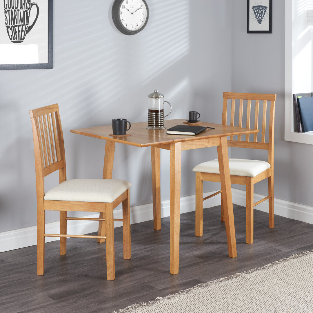 August Grove Ilion 2 -Person Drop Leaf Rubberwood Solid Wood Dining Set Brown 2