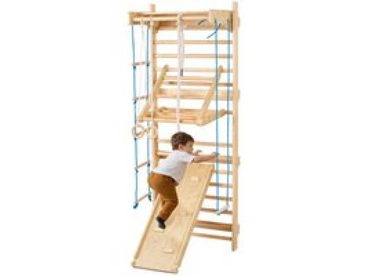VEVOR Zweedse laddermuur, 8-in-1 15-traps indoor klimrek, draagvermogen 100 kg, klimtoestel met wandladder, glijplank, optrekstang, gymnastiekringen, schommelzitje en touwladder
