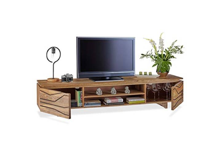 Native Home TV Lowboard, Massivholz, 4 Fächer, niedrig, modernes Design, Muster, TV Board, HxBxT 39 x 180 x 40 cm, Natur