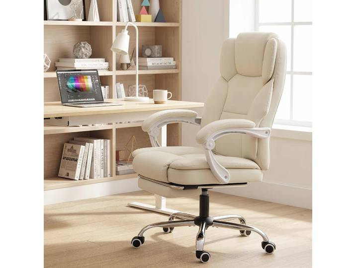 HOMCOM Chaise Bureau Ergonomique Inclinable Beige Réglable