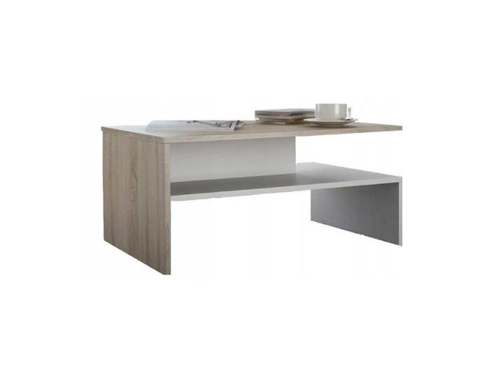 Table Basse OLA Blanc/Sonoma - Table de salon avec étagère - 100x48x50 cm