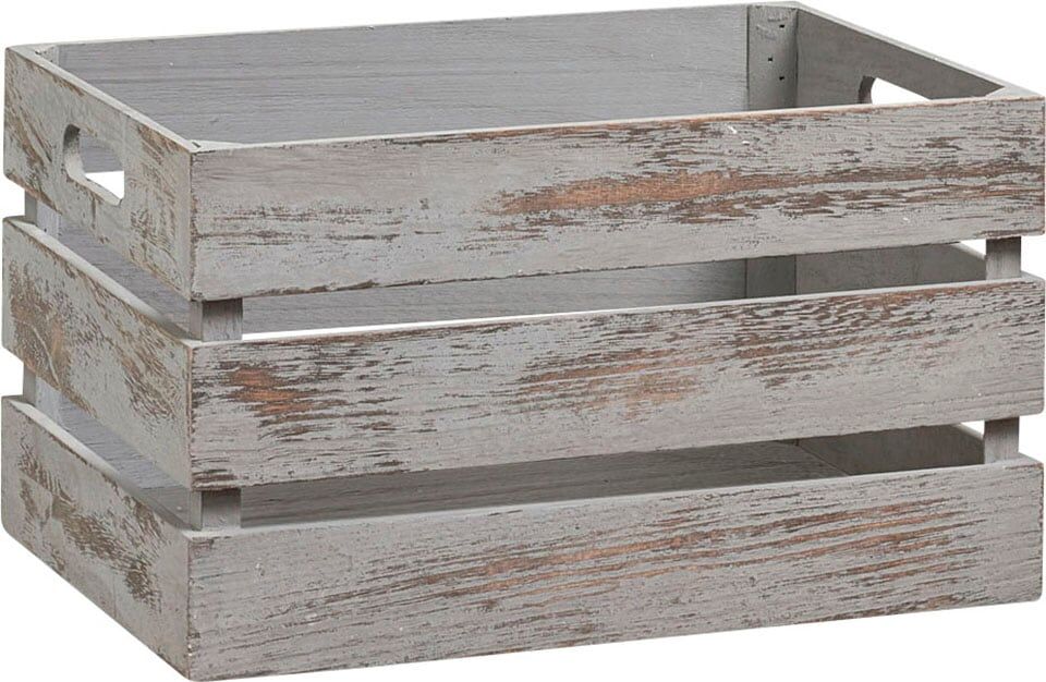 Holzkiste ZELLER PRESENT "Vintage", grau, B:35cm H:20cm T:25cm, Paulownie, Aufbewahrungsboxen, Holzkiste, Tiefe: ca. 25 cm, Breite: ca. 35 cm grau 1 Stk., B/H/T: 35cm x 20cm x 25cm