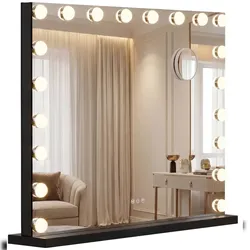 DELUKE Schminkspiegel DORA mit Licht und Bluetooth 80x14x62cm, Metall, Schwarz Hollywood Speigel Kosmetikspiegel Make-Up-Spiegel